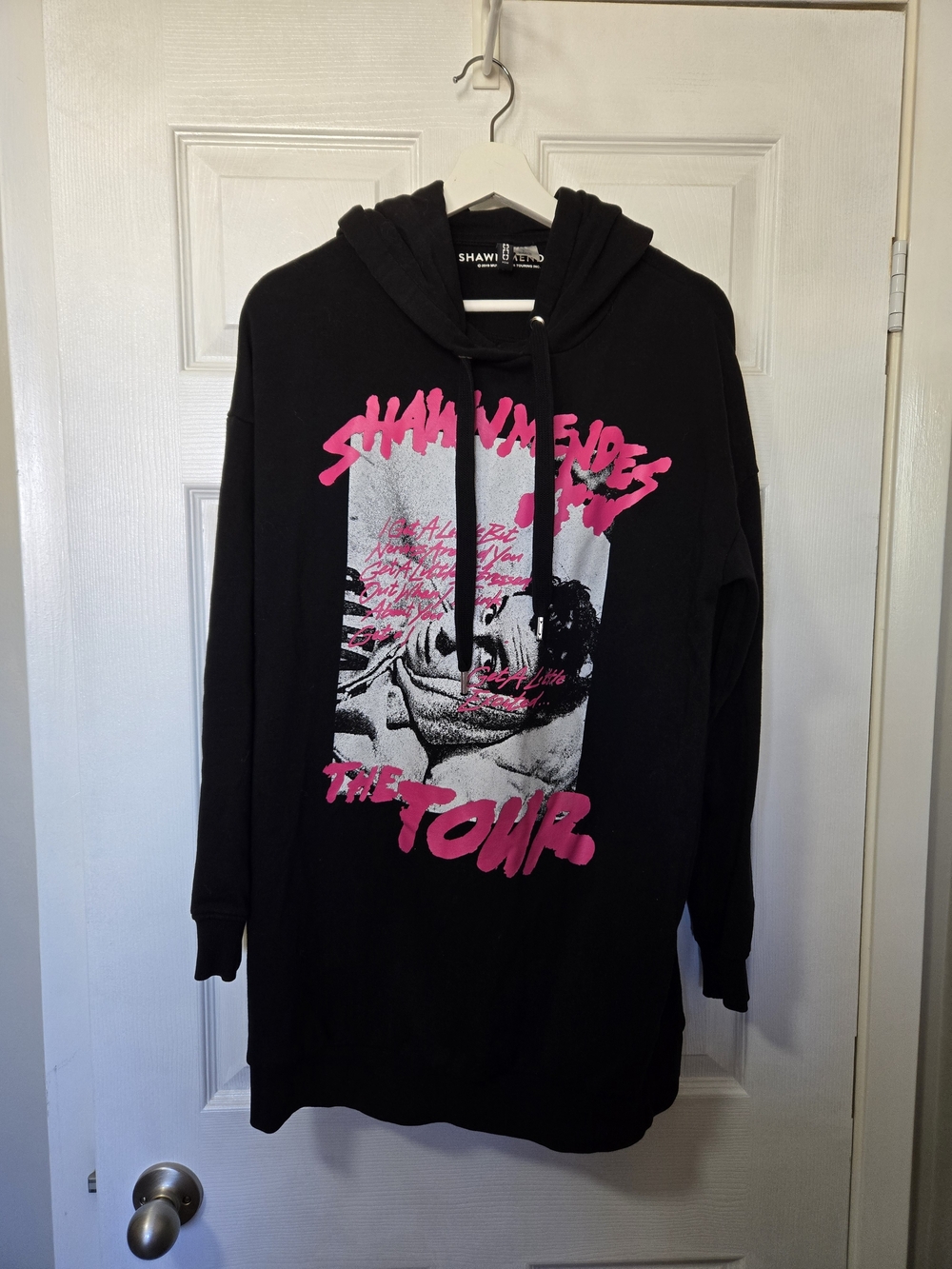 H&M Black Shawn Mendes Long-Sleeve Hoodie Dress with Hot Pink Graphic